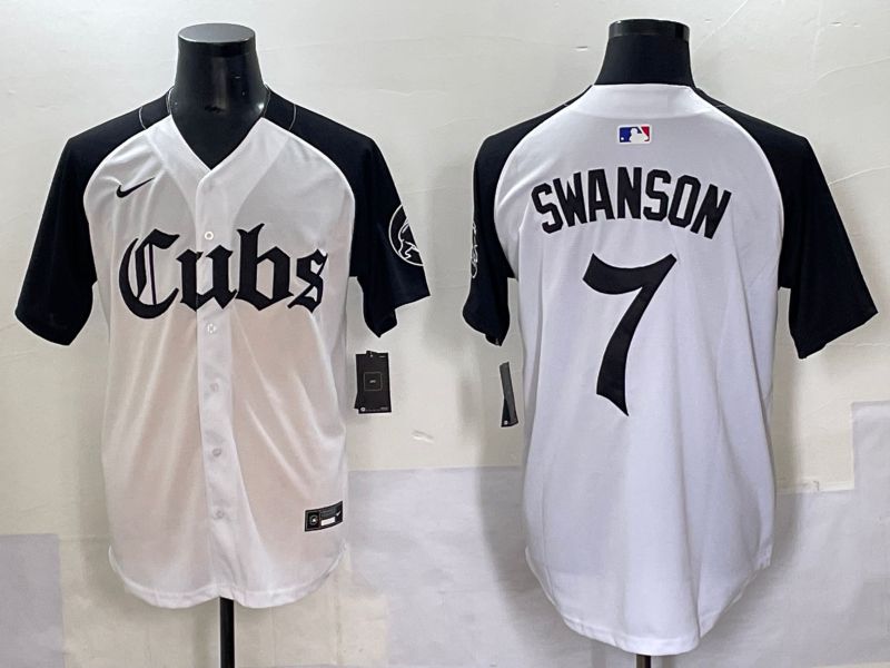 Men 2025 Chicago Cubs #7 Swanson white black Five generations Joint Name Nike MLB Jersey style 1